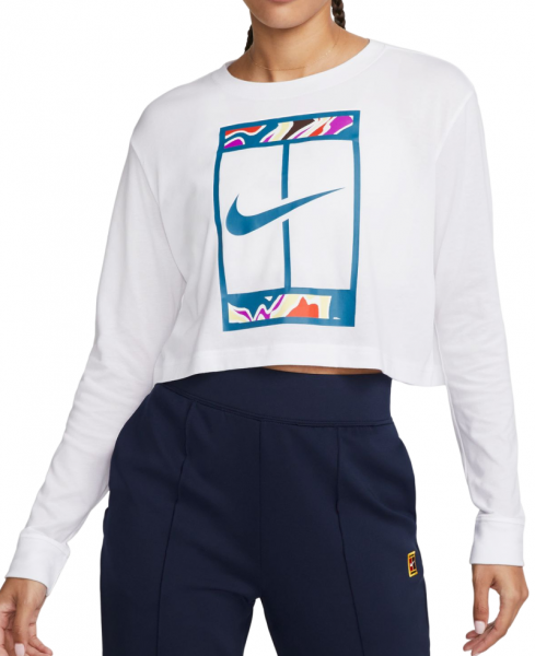 Maglietta da tennis da donna (a maniche lunghe) Nike Court Dri-Fit Slam Long Sleeve Cropped Tennis T-Shirt - white
