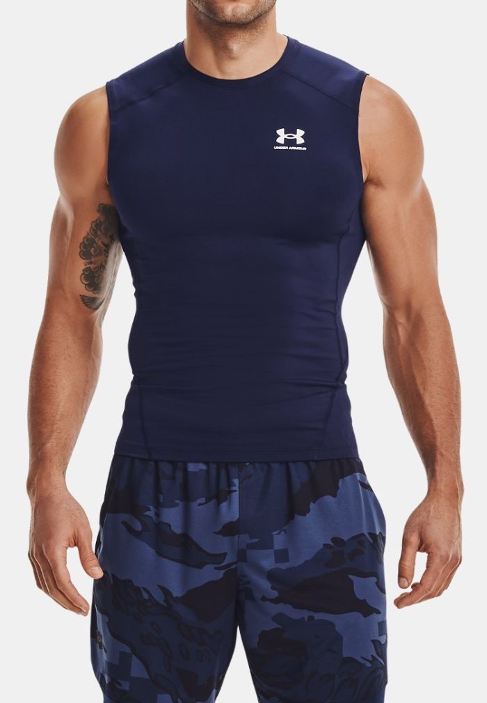 Men's T-shirt Under Armour Men's HeatGear Armour Sleeveless - midnight  navy/white, Tennis Zone