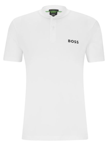 Férfi teniszpolo BOSS x Matteo Berrettini Slim-Fit Polo Shirt With Boomber-Style Collar - white