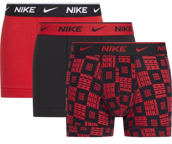 Pánské boxerky Nike Everyday Cotton Stretch Trunk 3P - logo checkers print/uni red/black