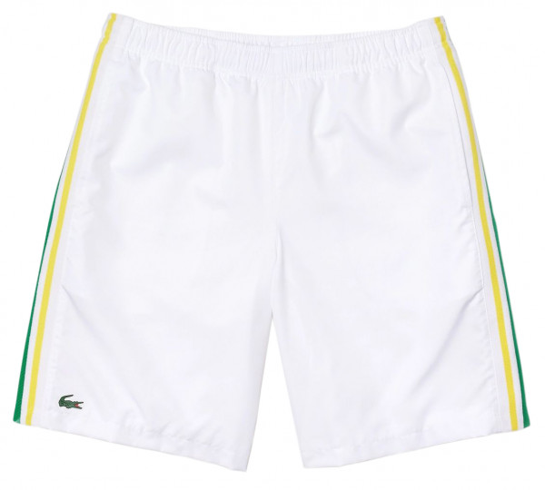  Lacoste Men's Sport Contrast Bands Lightweight Shorts - white/green/yellow/white