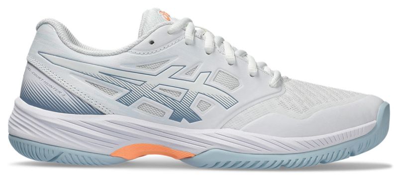 Women s badminton squash shoes Asics Gel Court Hunter 3 white grey blue Tennis Zone Tennis Shop