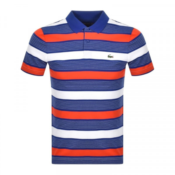  Lacoste Men's SPORT Striped Ultra-Light Cotton Polo Shirt - blue/white/red