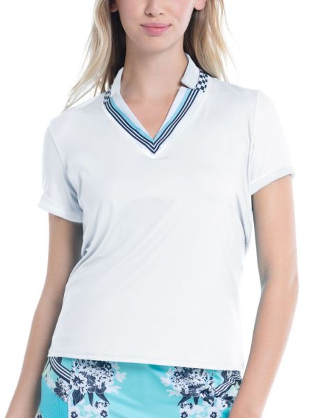 Women's T-shirt Lucky in Love Cool Urbana Geo Mod Notch Short Sleeve - white