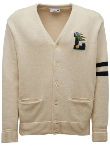  Lacoste Men’s Pennants L Badge Wool And Cotton Buttoned Cardigan - beige/navy blue
