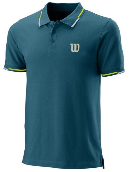 Мъжка тениска с якичка Wilson Srript Eco Cotton Polo-Slimfit M - blue coral