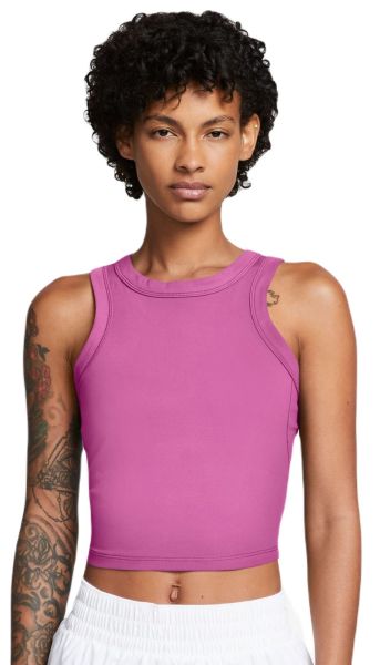Női tenisz top Nike One Fitted Dir-Fit Short Sleeve Crop Tank - playful pink/black