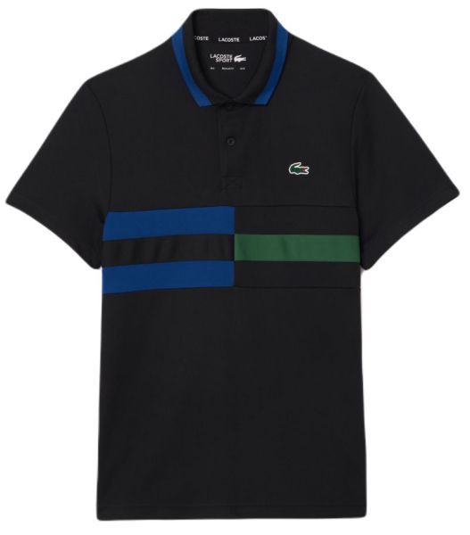 Men's Polo T-shirt Ultra-Dry Colour-Block Stripe Tennis Polo Shirt - black/blue/green