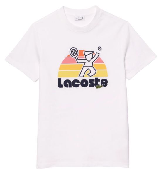 Teniso marškinėliai vyrams Lacoste Washed Effect Tennis Print T-Shirt - white