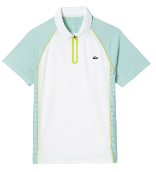  Lacoste Tennis Recycled Polyester Polo Shirt with Ultra-Dry Technology - white/light grren/ yellow