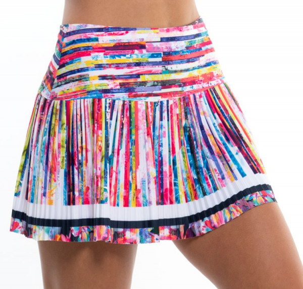 Jupes de tennis pour femmes Lucky in Love Techno Tropic Long Techno Stripe Pleated Skirt Women - punch
