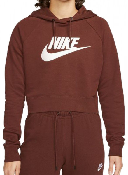 Damen Tennissweatshirt Nike Sportswear Essential Hoodie Fleece GX Crop W - bronze eclipse/white