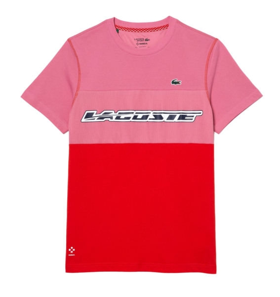 Herren Tennis-T-Shirt Lacoste SPORT x Daniil Medvedev Jersey T-Shirt - pink/red/blue
