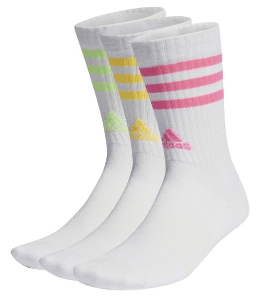 Teniso kojinės Adidas 3-Stripes Cushioned Crew Socks 3P - white/lucid lemon/lucid orange/lucid