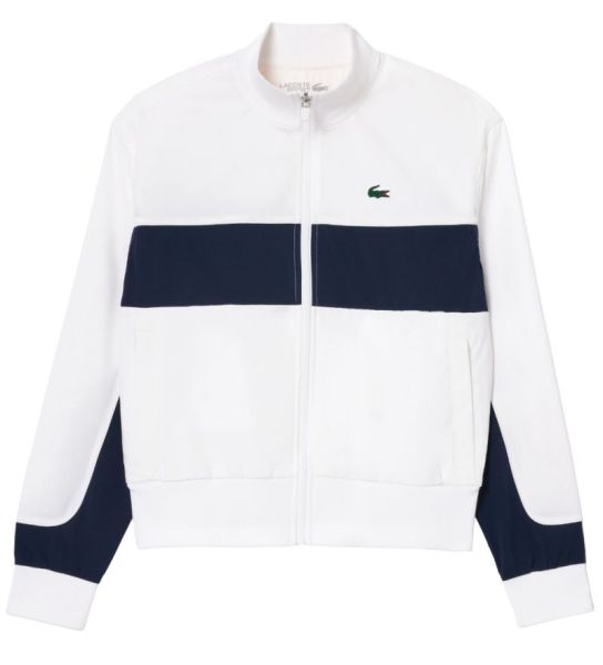 Damen Tennissweatshirt Lacoste Ultra-Dry Colourblock Stretch Tennis Jacket - white/navy blue