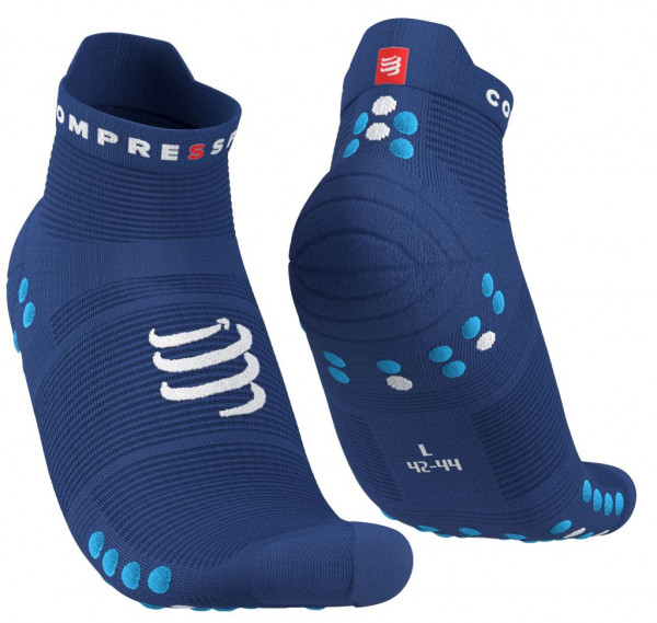 Calcetines de tenis  Compressport Pro Racing Socks v4.0 Run Low 1P - sodalite/fluo blue