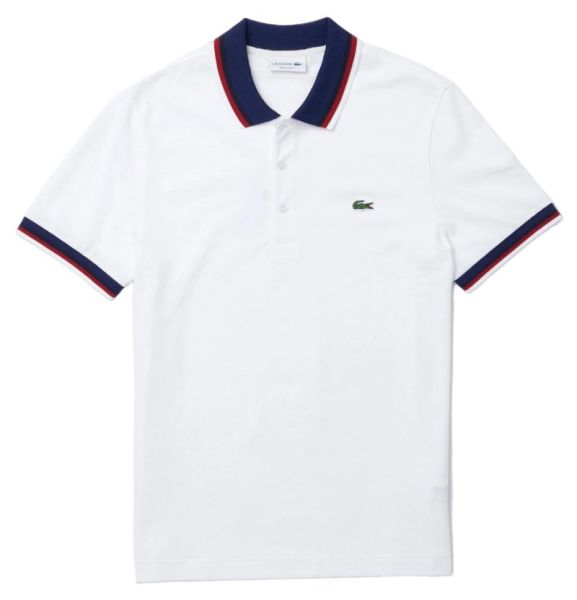 Muški teniski polo Lacoste Regular Fit Stretch Cotton Piqué Contrast Collar Polo Shirt - Bijel