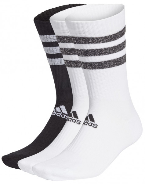  Adidas Glam 3 Stripes Cushioned Crew Sport Socks 3PP - white/black/white