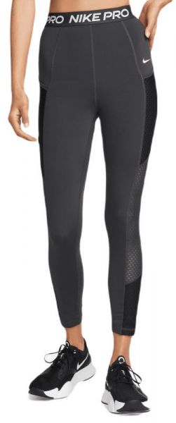 Legíny Nike Pro High-Waisted 7/8 Leggings with Pockets - dark smoke grey/black/white