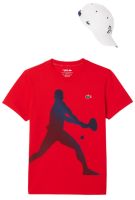 Herren Tennis-T-Shirt Lacoste Tennis X Novak Djokovic T-Shirt & Cap Set - red currant