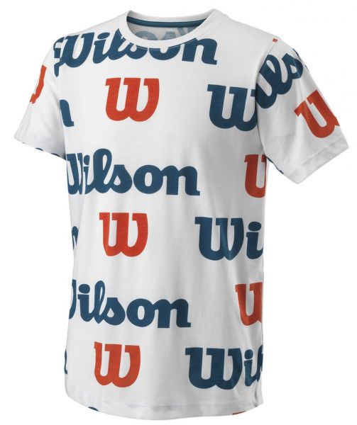 Fiú póló Wilson All Over Logo Tech Tee B - white