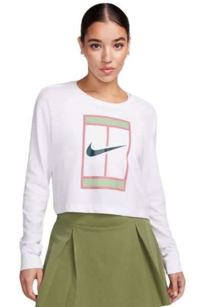 Camiseta de manga larga para mujer Nike Dri-Fit Slam Long Sleeve T-Shirt - Blanco, Verde