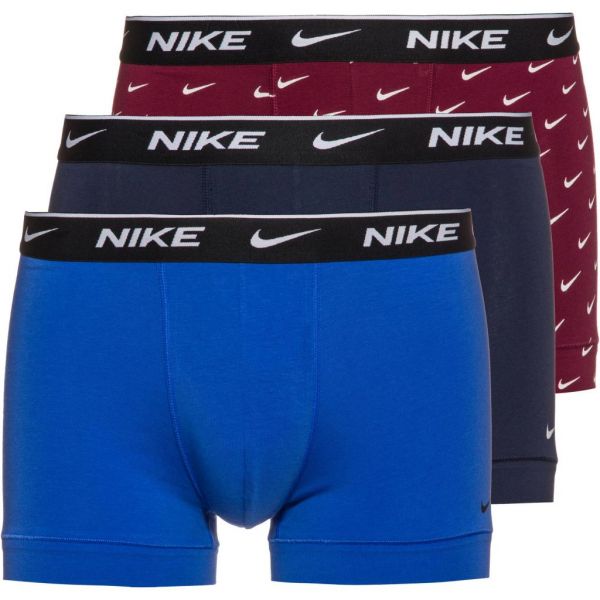 Bokserice Nike Everyday Cotton Stretch Trunk 3P - beetroot swoosh/comet blue/obsidian