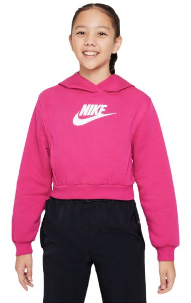 Bluza dziewczęca Nike Sportswear Club Fleece Crop Hoodie - fireberry/white