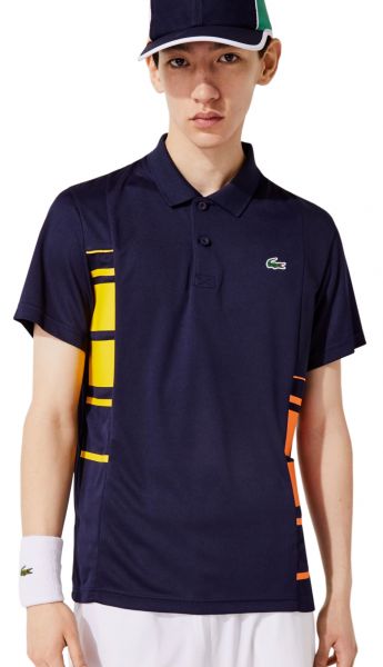  Lacoste Men's SPORT Colour-block Piqué And Mesh Polo Shirt - navy blue/yellow/orange