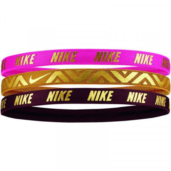 Fejpánt  Nike Metallic Hairbands 3 pack - laser fuschia/wheat/el dorado