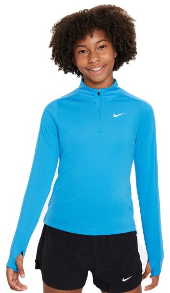 Тениска за момичета Nike Kids Dri-Fit Long Sleeve 1/2 Zip Top - light photo blue/white