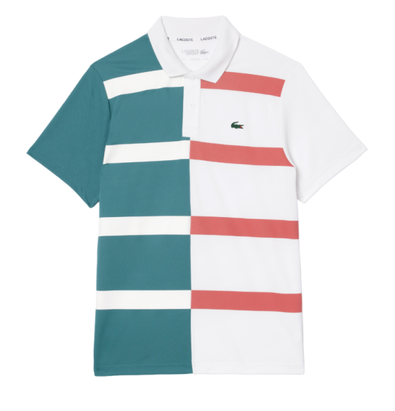 Herren Tennispoloshirt Lacoste Ultra-Dry Colourblock Stripe Tennis Polo Shirt - Blau, Rosa, Weiß