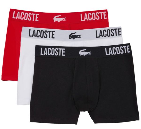 Pánske boxerky Lacoste Branded Jersey Trunk 3P - black/red/white