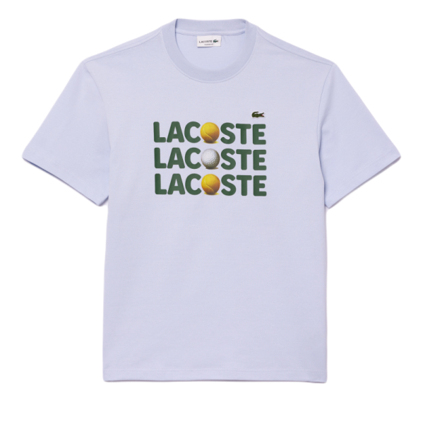 Herren Tennis-T-Shirt Lacoste Heavy Cotton Tennis Ball Print T-Shirt - light blue
