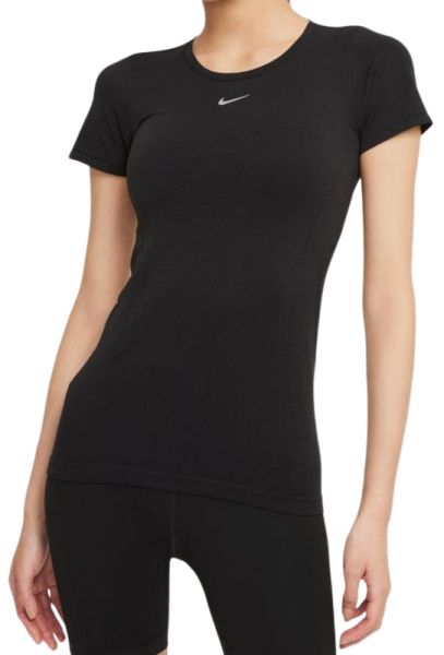 Damen T-Shirt Nike Dri-Fit Aura Slim Fit Short Sleeve Top W - black/reflective silver