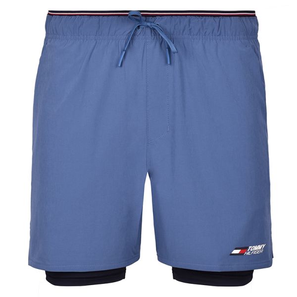 Shorts de tennis pour hommes Tommy Hilfiger 2-1 Essentials Training Shorts - blue coast