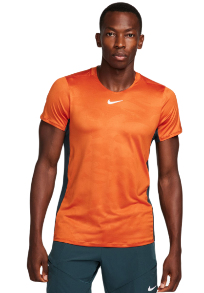Herren Tennis-T-Shirt Nike Court Dri-Fit Advantage Printed Tennis Top - campfire orange/deep jungle/white