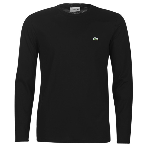 T-shirt de tennis pour hommes (manche longues) Lacoste Men's Crew Neck Pima Cotton Jersey T-shirt Long Sleeve - black