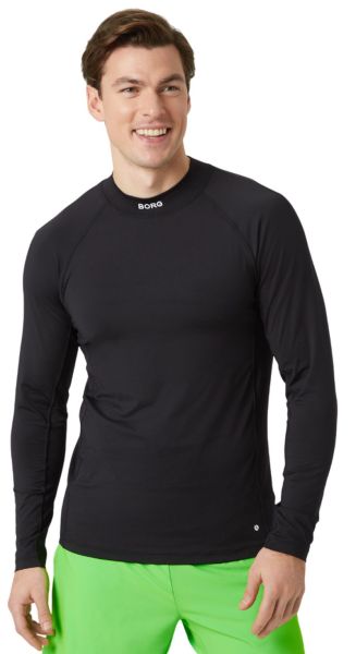 T-shirt de tennis pour hommes (manche longues) Björn Borg Mock Neck Long Sleeve - Noir