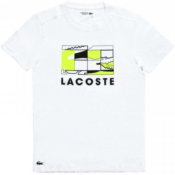  Lacoste Men's SPORT Crocodile Design Breathable T-Shirt - white/black/flashy yellow