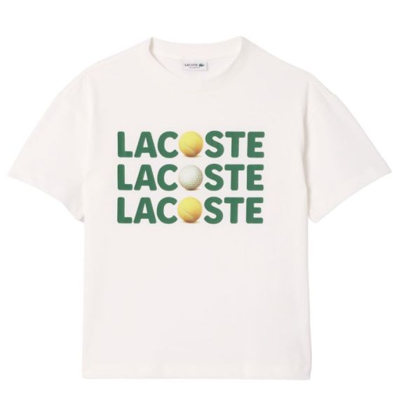Fiú póló Lacoste Kids Relaxed Fit Cotton Tennis Ball T-Shirt - white