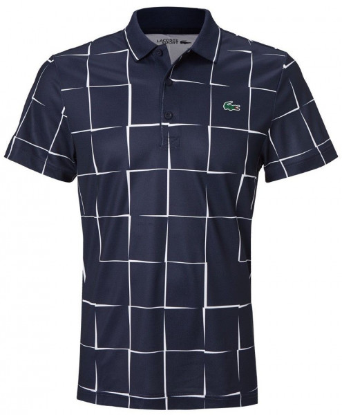  Lacoste Men's SPORT Breathable Print Piqué Tennis Polo Shirt - navy blue/white