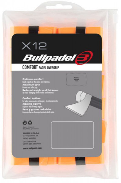 Owijki tenisowe Bullpadel Padel Comfort Overgrip GB 1600 12P - naranja fluor
