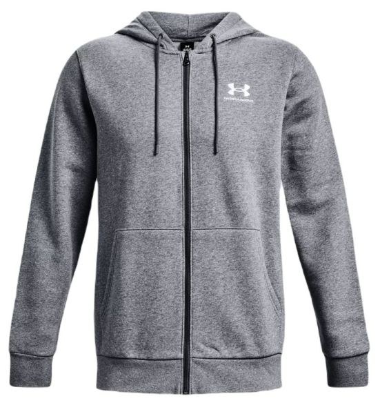 Herren Tennissweatshirt Under Armour Men's UA Essential Fleece Full-Zip Hoodie - pitch gray medium heather/white