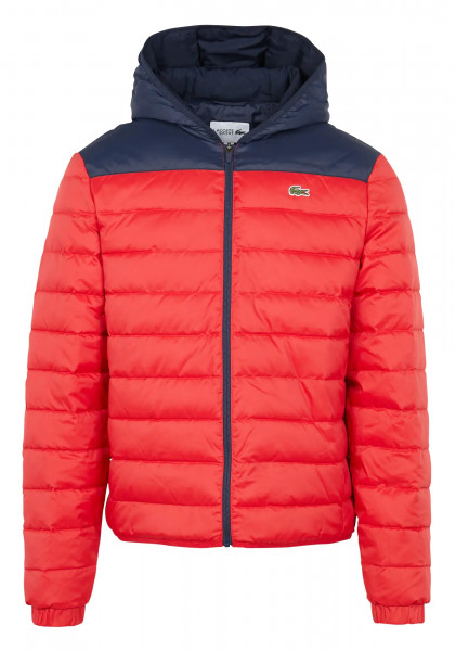  Lacoste Men's Lacoste SPORT Hooded Water-Resistant Quilted Jacket - red/navy blue