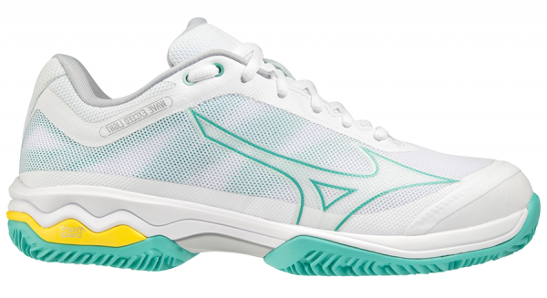Damskie buty tenisowe Mizuno Wave Exceed Light CC - white/turquoise/high visibility yellow