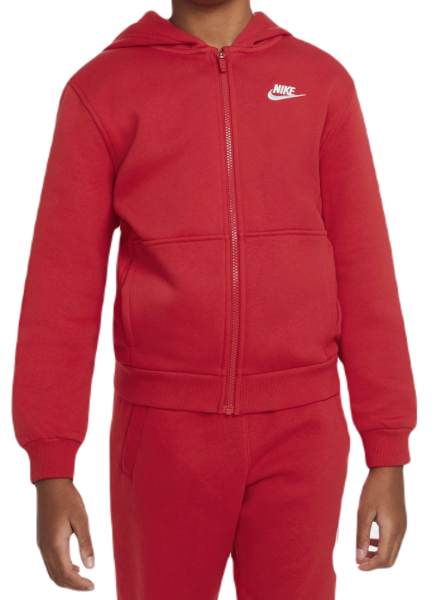 Girls' jumper Nike Club Fleece Full-Zip Hoodie - university red/white