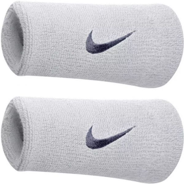 Serre-poignets de tennis Nike Swoosh Double-Wide Wristbands - white/obsidian