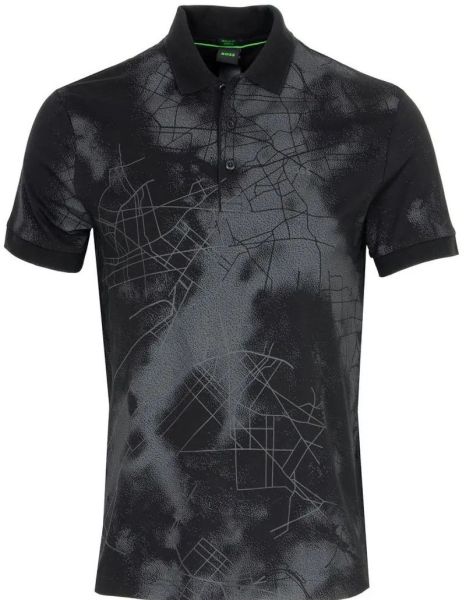 Męskie polo tenisowe BOSS Cotton-Blend with Decorative Reflective Print - Czarny