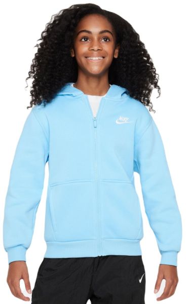 Tüdrukute džemper Nike Kids Club Fleece Full-Zip Hoodie - aquarius blue/white